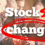 a family exchanging gifts. text over lay says STOCK EXCHANGE in white letters, with a red 'S" added to the end of "Stock" and "change" circled in the word "exchange" (effectively it now reads: "Stocks Change.")