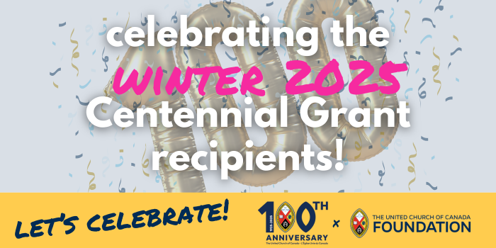 celebrating the winter 2025 Centennial Grant recipients "Let's Celebrate!" gold foil balloons in background